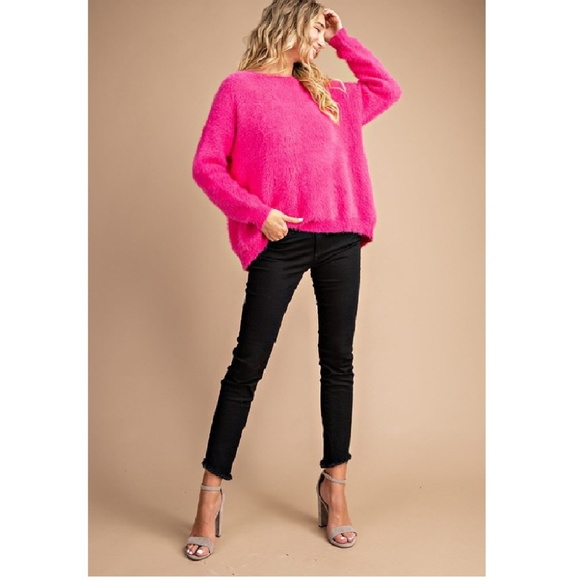 NWT Hot Pink Back Tie Faux Fur Sweater - Picture 2 of 5